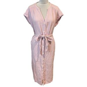 Gap Pink Purple Pastel Seersucker Dress Medium Oversized Fit Tie Waist Button